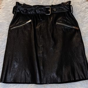 Paperbag leather belted skirt